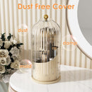 Axooms 360° Rotating Makeup Brush Holder with Sliding Dust Cover, Clear Dust-Resistant Organizer for Vanity and Bathroom, Gray