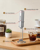 CIRCLE JOY Rechargeable Milk Frother Handheld with Stand, Dual Spring Whisk Head Electric Coffee Frother Foam Maker, Portable Drink Mixer for Cappuccino, Latte, Matcha, Black