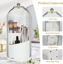 Axooms Makeup Brush Holder Organizer with Lid,360 Rotating Clear Dust Proof Makeup Brushes Organizer for Vanity Desktop Bathroom Countertop(White)