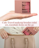 Axooms Mini Travel Makeup Brush Set with Hard Case & Built-In Mirror, 5 Pieces, Light Pink