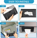 Axooms 2-Piece Car Tissue Holder Set, PU Leather Sun Visor Tissue Box Holder, Black