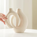 Lvases 2-Piece Hollow Ceramic Vase Set - Modern Boho Nordic Decor, Aesthetic Flower Vases for Home (Creamy White, 6.3" W x 8" H & 5.4" W x 7" H)