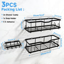 Axooms Shower Shelf without Drilling, Pack of 3 Rustproof Shower Organiser, Shower Shelf No Drilling with Large Capacity, Shampoo Holder for Shower with 4 Hooks, Durable Shower Shelf