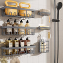 Veken Shower Caddy 6-Pack, Bathroom Organizers and Storage Shelves, Black | Advanced Rustproof Design, Large Capacity, No Drilling, Adhesive Rack with Soap Holder, Wall-Mounted Kitchen & Home Decor