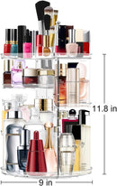 Axooms 360° Rotating Makeup Organizer, Adjustable Cosmetic Storage Rack with Large Capacity and Makeup Brush Holder for Dressing Table (Clear)