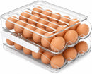 Axooms Stackable 2-Layer Egg Holder for Refrigerator – Auto-Rolling Organizer, Clear Plastic Storage with Lid, Large Capacity Egg Dispenser