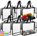 6 Packs Large Toy Storage Bags, Clear PVC Organizer Bags with Labels Board Game Storage Waterproof Reusable Toy Bag for Puzzle Building Blocks Books