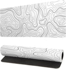 Axooms XL White Topographic Contour Gaming Mouse Pad, Extended Desk Mat with Non-Slip Rubber Base and Stitched Edges