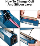 16-Inch (400mm) Heavy Duty Impulse Heat Sealer PFS-400 | Manual Bag Sealing Machine for Plastic, Poly, Mylar & Shrink Wrap | Food Packaging & Laminated Film Sealer | Spare Parts Kit Included | Blue