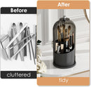 Axooms Makeup Brush Holder with 360-Degree Rotating Cover, Transparent Dustproof Vanity Organizer
