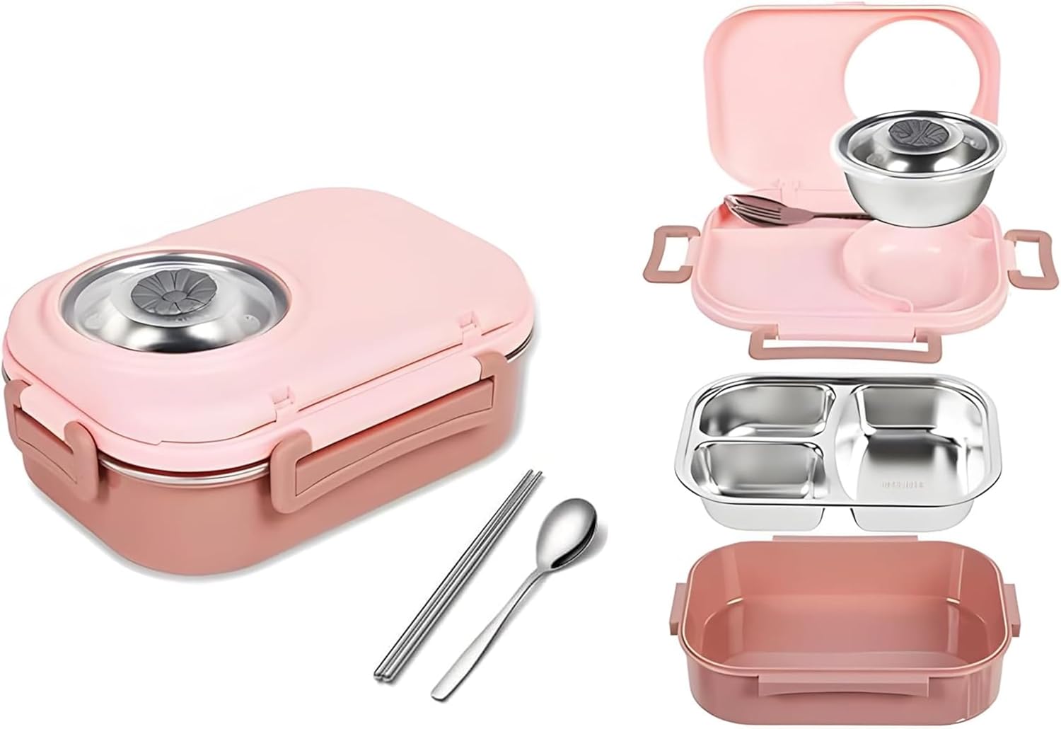 Axooms Stainless Steel Bento Lunch Box (1000 ml) – 3-Compartment, Leak-Proof with Sauce Bowl, Fork & Spoon | Stackable, BPA-Free, Dishwasher Safe