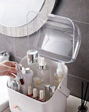 Axooms Makeup Organizer with Dustproof Lid, Carry Handle and Drawers, Large Cosmetics Storage Box for Bathroom, Countertop, Bedroom and Closet