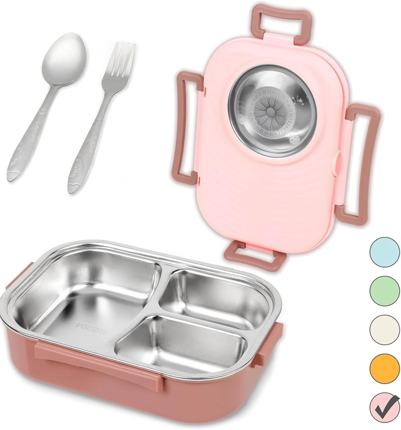 Axooms Stainless Steel Bento Lunch Box (1000 ml) – 3-Compartment, Leak-Proof with Sauce Bowl, Fork & Spoon | Stackable, BPA-Free, Dishwasher Safe