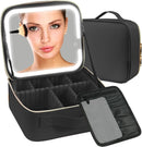 Axooms Travel Makeup Bag with Lighted Mirror, 3 Color Settings & Adjustable Dividers for Makeup Brushes, Accessories & Toiletries, Women's Cosmetic Case