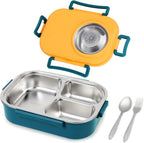 Axooms Stainless Steel Bento Lunch Box (1000 ml) – 3-Compartment, Leak-Proof with Sauce Bowl, Fork & Spoon | Stackable, BPA-Free, Dishwasher Safe