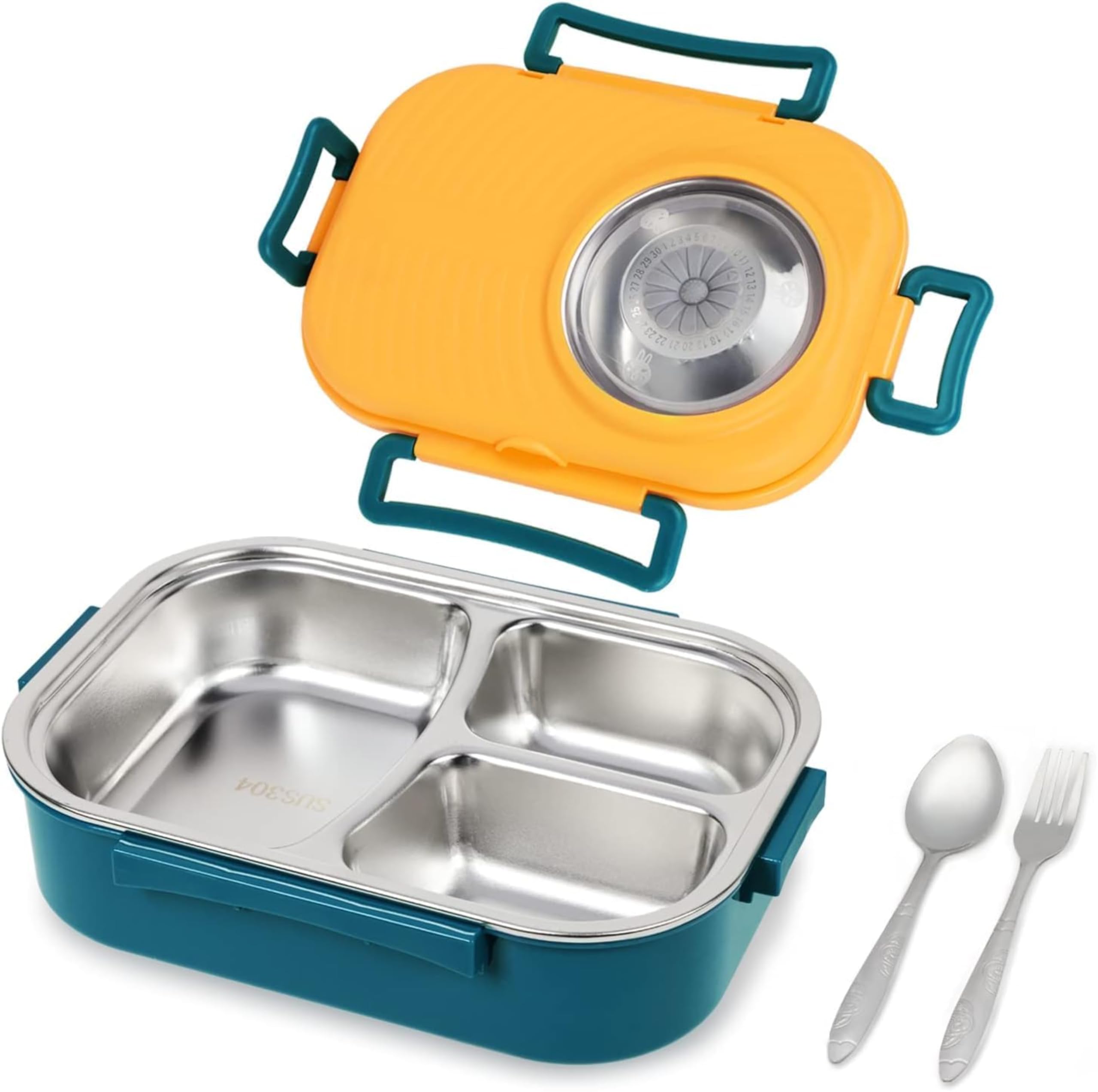 Axooms Stainless Steel Bento Lunch Box (1000 ml) – 3-Compartment, Leak-Proof with Sauce Bowl, Fork & Spoon | Stackable, BPA-Free, Dishwasher Safe