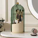 Axooms 360° Rotating Makeup Brush Holder with Sliding Dust Cover, Clear Dust-Resistant Organizer for Vanity and Bathroom, Gray