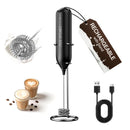CIRCLE JOY Rechargeable Milk Frother Handheld with Stand, Dual Spring Whisk Head Electric Coffee Frother Foam Maker, Portable Drink Mixer for Cappuccino, Latte, Matcha, Black