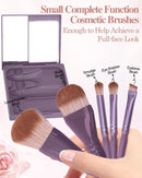 Axooms Mini Travel Makeup Brush Set with Hard Case & Built-In Mirror, 5 Pieces, Light Pink
