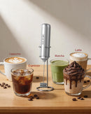 CIRCLE JOY Rechargeable Milk Frother Handheld with Stand, Dual Spring Whisk Head Electric Coffee Frother Foam Maker, Portable Drink Mixer for Cappuccino, Latte, Matcha, Black