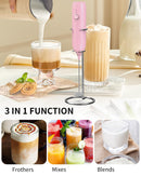 CIRCLE JOY Rechargeable Milk Frother Handheld with Stand, Dual Spring Whisk Head Electric Coffee Frother Foam Maker, Portable Drink Mixer for Cappuccino, Latte, Matcha, Black