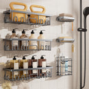 Veken Shower Caddy 6-Pack, Bathroom Organizers and Storage Shelves, Black | Advanced Rustproof Design, Large Capacity, No Drilling, Adhesive Rack with Soap Holder, Wall-Mounted Kitchen & Home Decor