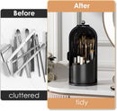 Axooms 360° Rotating Makeup Brush Holder with Sliding Dust Cover, Clear Dust-Resistant Organizer for Vanity and Bathroom, Gray