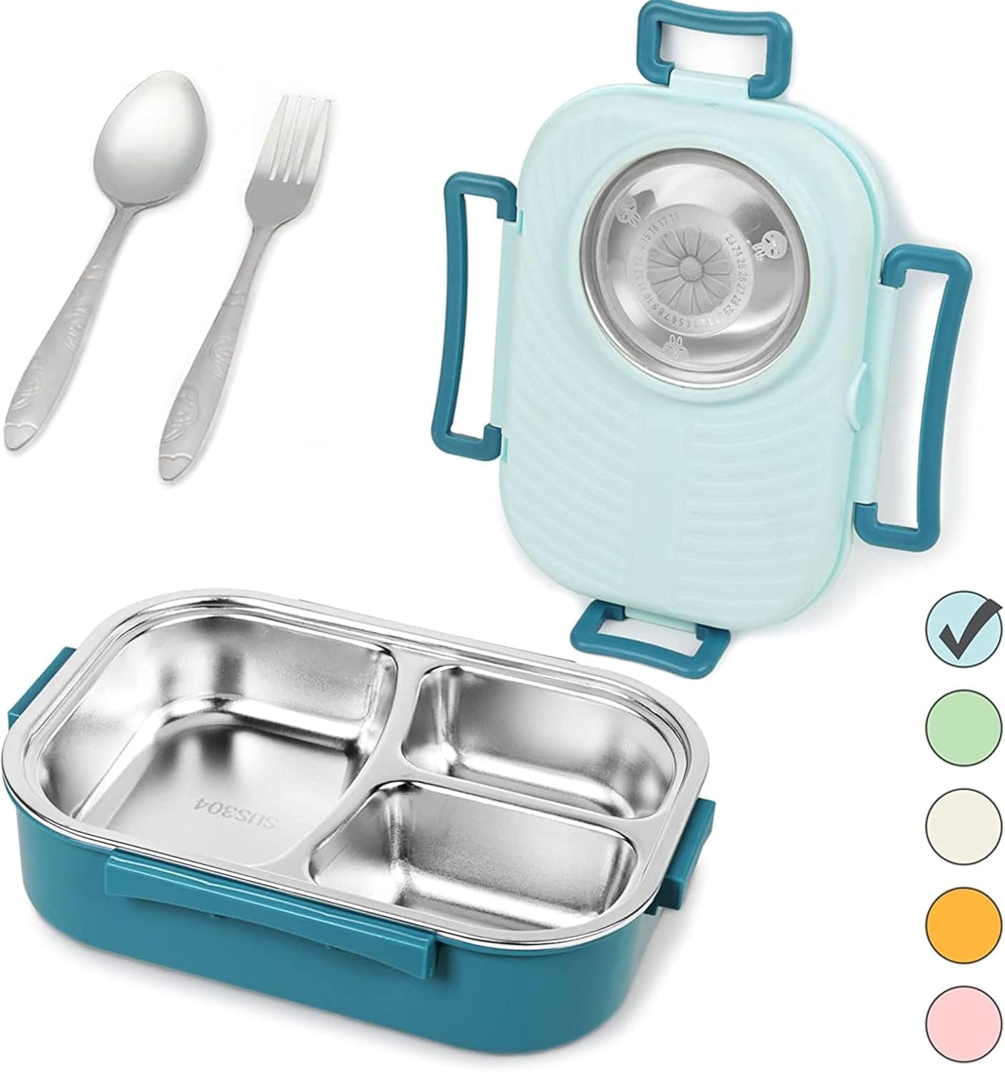 Axooms Stainless Steel Bento Lunch Box (1000 ml) – 3-Compartment, Leak-Proof with Sauce Bowl, Fork & Spoon | Stackable, BPA-Free, Dishwasher Safe