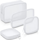 Axooms 4-Piece Mesh Makeup Bag Set, Clear Travel Cosmetic Bags with Zippers, Small Toiletry Pouches in Multiple Sizes