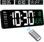 Large Digital Wall Clock with Remote Control - 16"