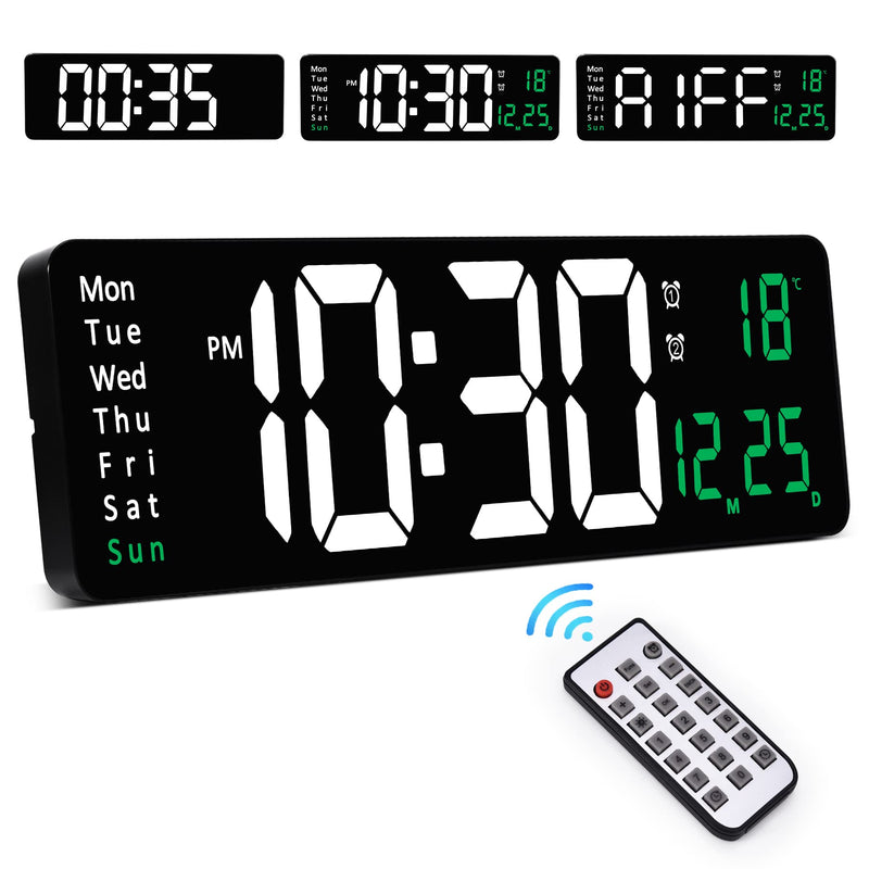 Large Digital Wall Clock with Remote Control - 16"