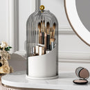 Axooms 360° Rotating Makeup Brush Holder with Sliding Dust Cover, Clear Dust-Resistant Organizer for Vanity and Bathroom, Gray