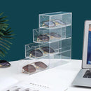 Axooms 4-Drawer Clear Acrylic Sunglasses Organizer, Divided Display Storage Box for Jewelry, Cosmetics, Watches, Makeup Brushes, and Eyeglasses