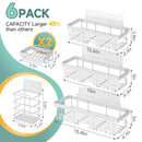 Veken Shower Caddy 6-Pack, Bathroom Organizers and Storage Shelves, Black | Advanced Rustproof Design, Large Capacity, No Drilling, Adhesive Rack with Soap Holder, Wall-Mounted Kitchen & Home Decor