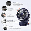 Axooms Clip-on Desk Fan for Stroller 5000mAh Rechargeable, Personal USB Fan with 4 Speeds 360° Adjustable Rotation, Desktop Table Fan for Pushchair, Car and Travel, Blue