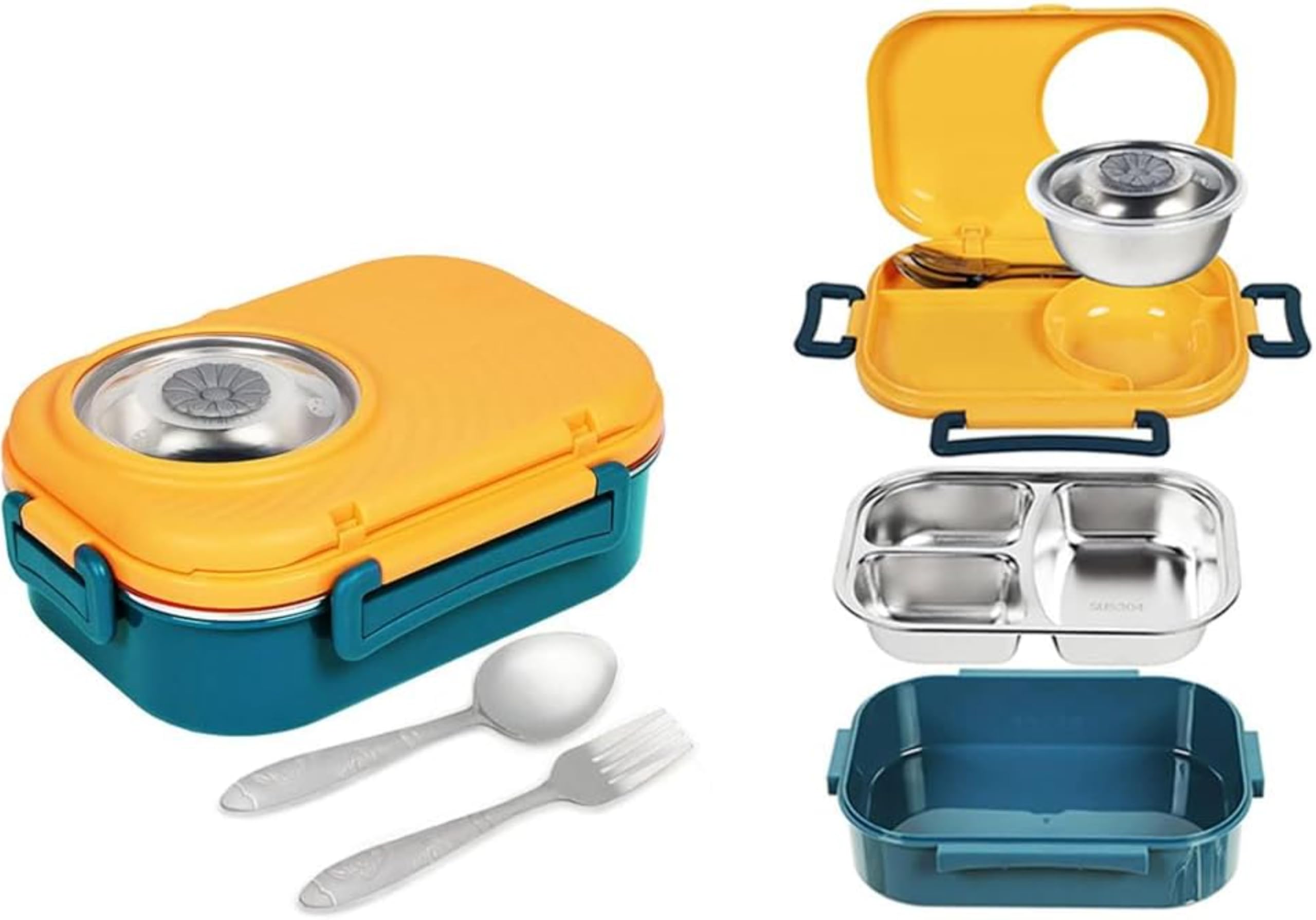 Axooms Stainless Steel Bento Lunch Box (1000 ml) – 3-Compartment, Leak-Proof with Sauce Bowl, Fork & Spoon | Stackable, BPA-Free, Dishwasher Safe