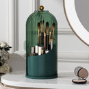 Axooms 360° Rotating Makeup Brush Holder with Sliding Dust Cover, Clear Dust-Resistant Organizer for Vanity and Bathroom, Gray