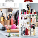 Axooms 360° Rotating Makeup Organizer, Adjustable Cosmetic Storage Rack with Large Capacity and Makeup Brush Holder for Dressing Table (Clear)