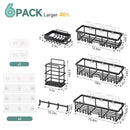 Veken Shower Caddy 6-Pack, Bathroom Organizers and Storage Shelves, Black | Advanced Rustproof Design, Large Capacity, No Drilling, Adhesive Rack with Soap Holder, Wall-Mounted Kitchen & Home Decor