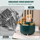 Axooms 360° Rotating Makeup Organizer, 5-Compartment Makeup Brush Holder for Bedroom and Bathroom Vanities, Office Stationery Storage and Desktop Pen Holder, Black