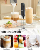 CIRCLE JOY Rechargeable Milk Frother Handheld with Stand, Dual Spring Whisk Head Electric Coffee Frother Foam Maker, Portable Drink Mixer for Cappuccino, Latte, Matcha, Black