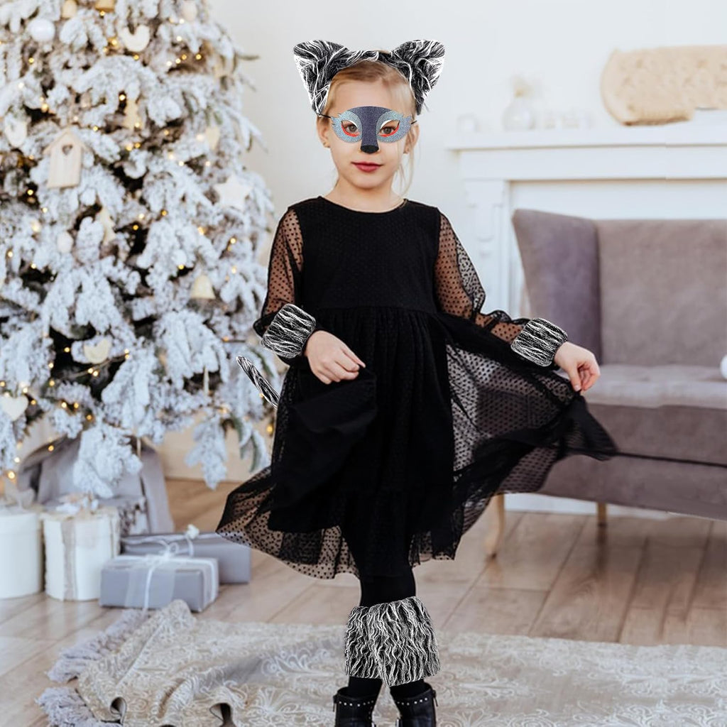 Axooms 7-Piece Werewolf Costume Kit — Ears Headband, Mask, Tail (44 cm), Gloves & Leg Warmers | Soft Plush, One-Size, Easy Dress-Up