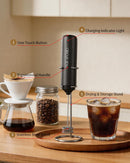 CIRCLE JOY Rechargeable Milk Frother Handheld with Stand, Dual Spring Whisk Head Electric Coffee Frother Foam Maker, Portable Drink Mixer for Cappuccino, Latte, Matcha, Black