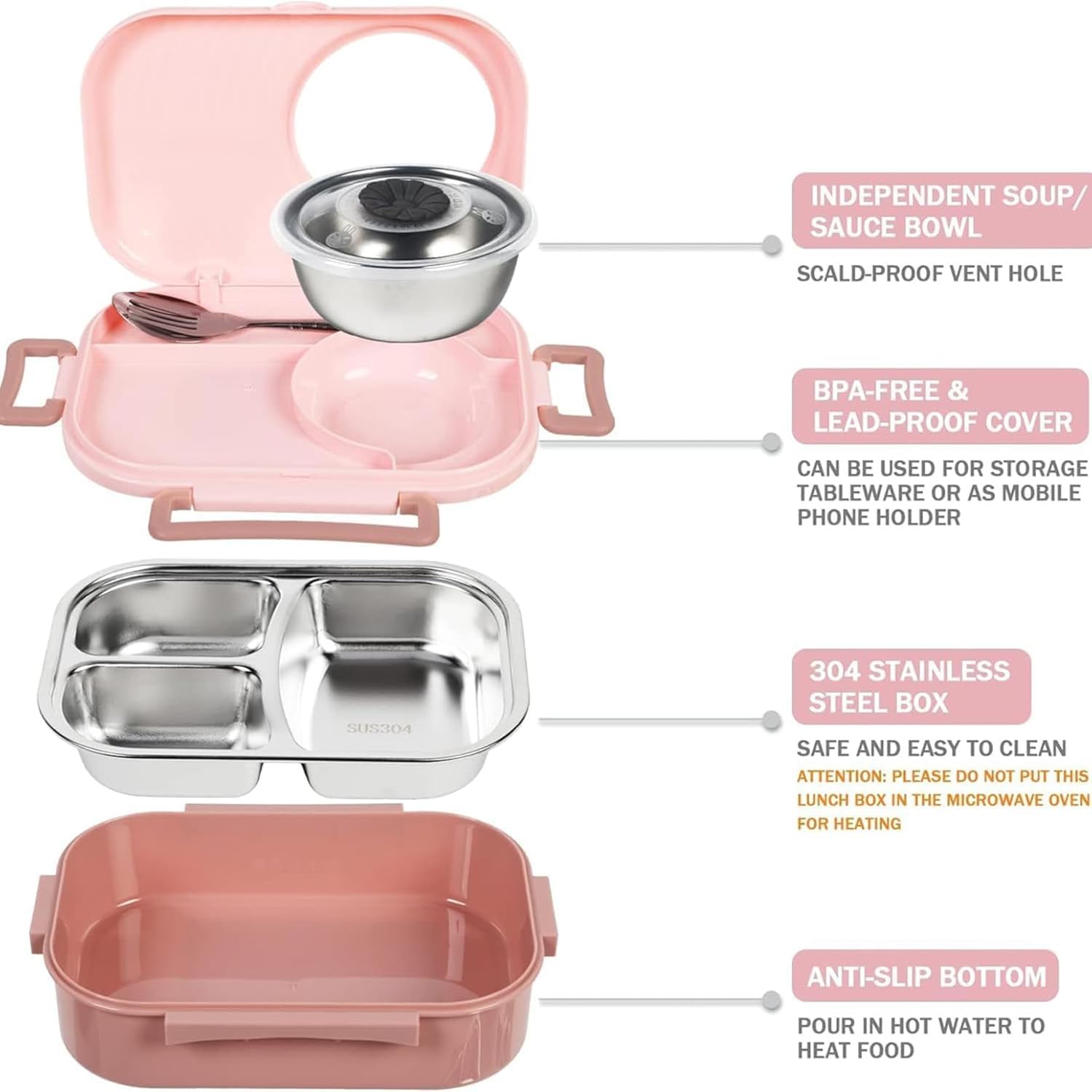 Axooms Stainless Steel Bento Lunch Box (1000 ml) – 3-Compartment, Leak-Proof with Sauce Bowl, Fork & Spoon | Stackable, BPA-Free, Dishwasher Safe