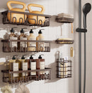 Veken Shower Caddy 6-Pack, Bathroom Organizers and Storage Shelves, Black | Advanced Rustproof Design, Large Capacity, No Drilling, Adhesive Rack with Soap Holder, Wall-Mounted Kitchen & Home Decor