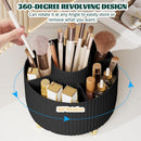 Axooms 360° Rotating Makeup Organizer, 5-Compartment Makeup Brush Holder for Bedroom and Bathroom Vanities, Office Stationery Storage and Desktop Pen Holder, Black