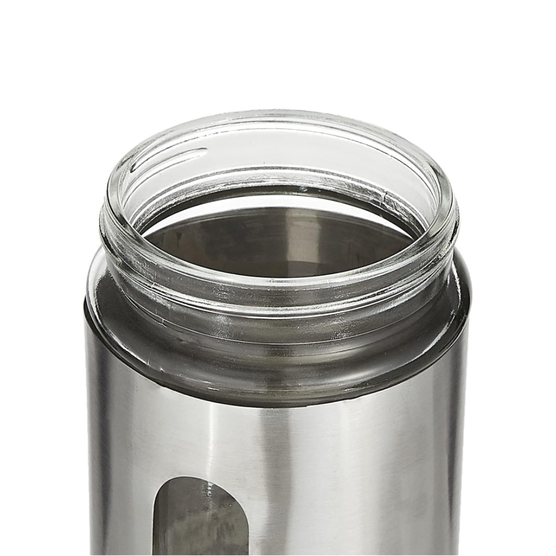 Axooms Glass Canister Set with Stainless Steel Coat – 3-Piece Airtight Jars with Window (8.5×20.5 cm, 15.5 cm, 10.5 cm)