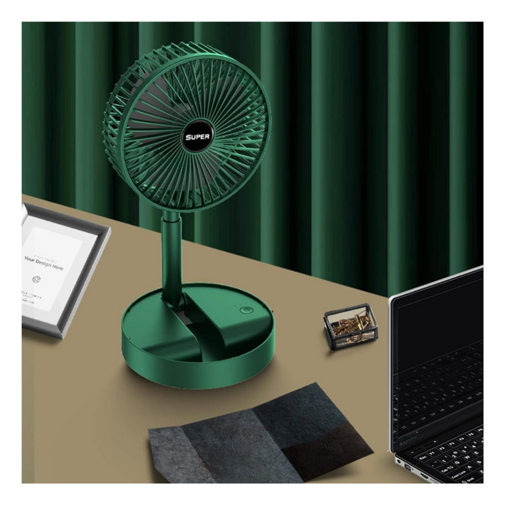USB Rechargeable (2000 mAh), 3-Speed Portable Desk Fan, Quiet & Adjustable Height – Green