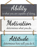 Axooms Wooden Wall Hanging Signs - Rustic Office Wall Decor, Motivational Wall Plaques with Inspirational Quotes for Wall, Bathroom & Home Decor (Fresh, Set of 3)