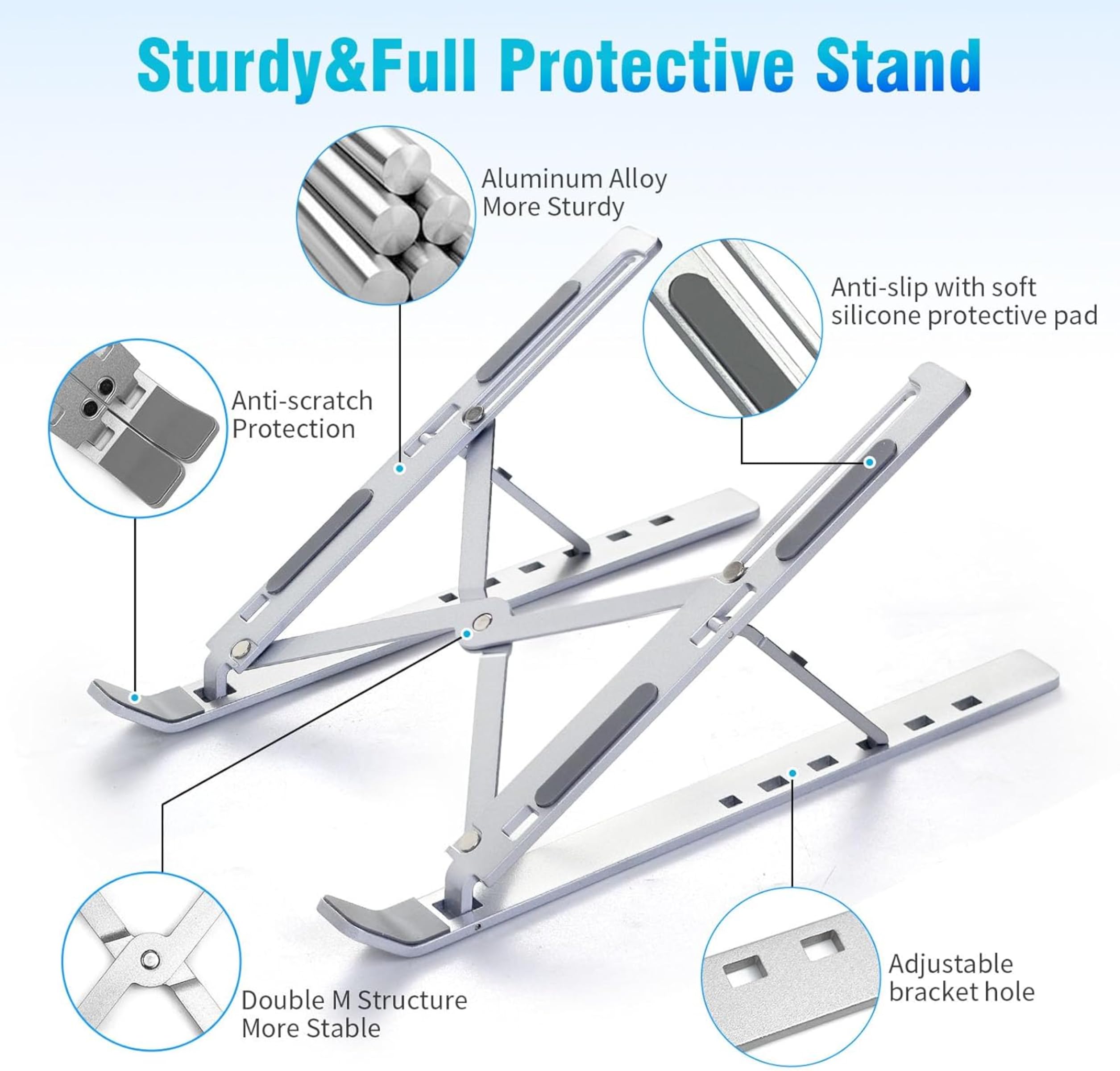 Portable Aluminum Ergonomic Laptop Riser Holder for Desk